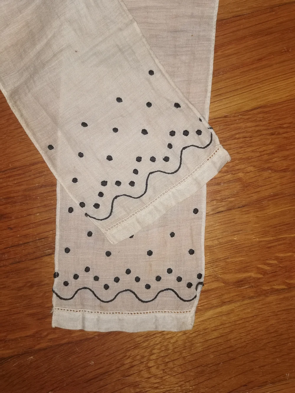 Antique Hand Embroidered Cotton Lappet Scarf: Victorian Head Covering